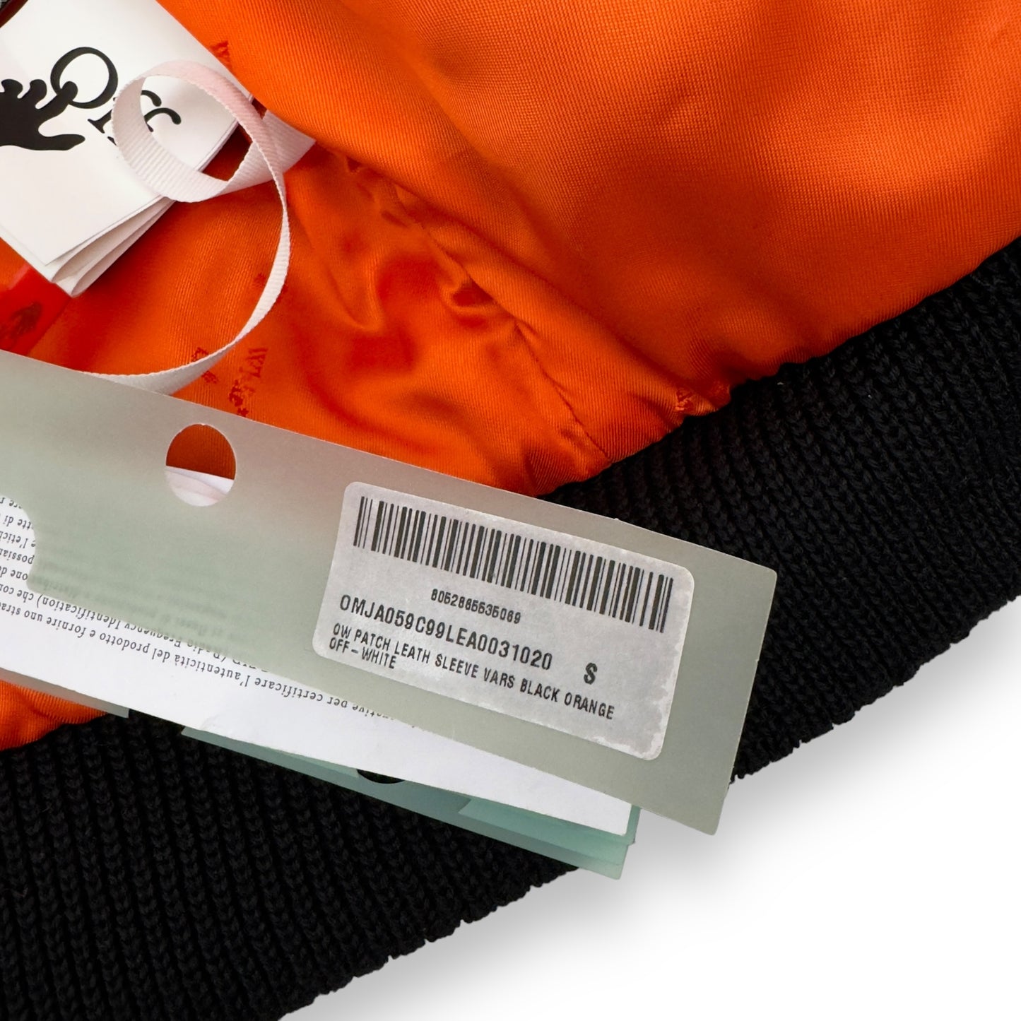 OFF-WHITE OW PATCH LEATHER SLEEVE VARSITY JACKET BLACK / ORANGE S