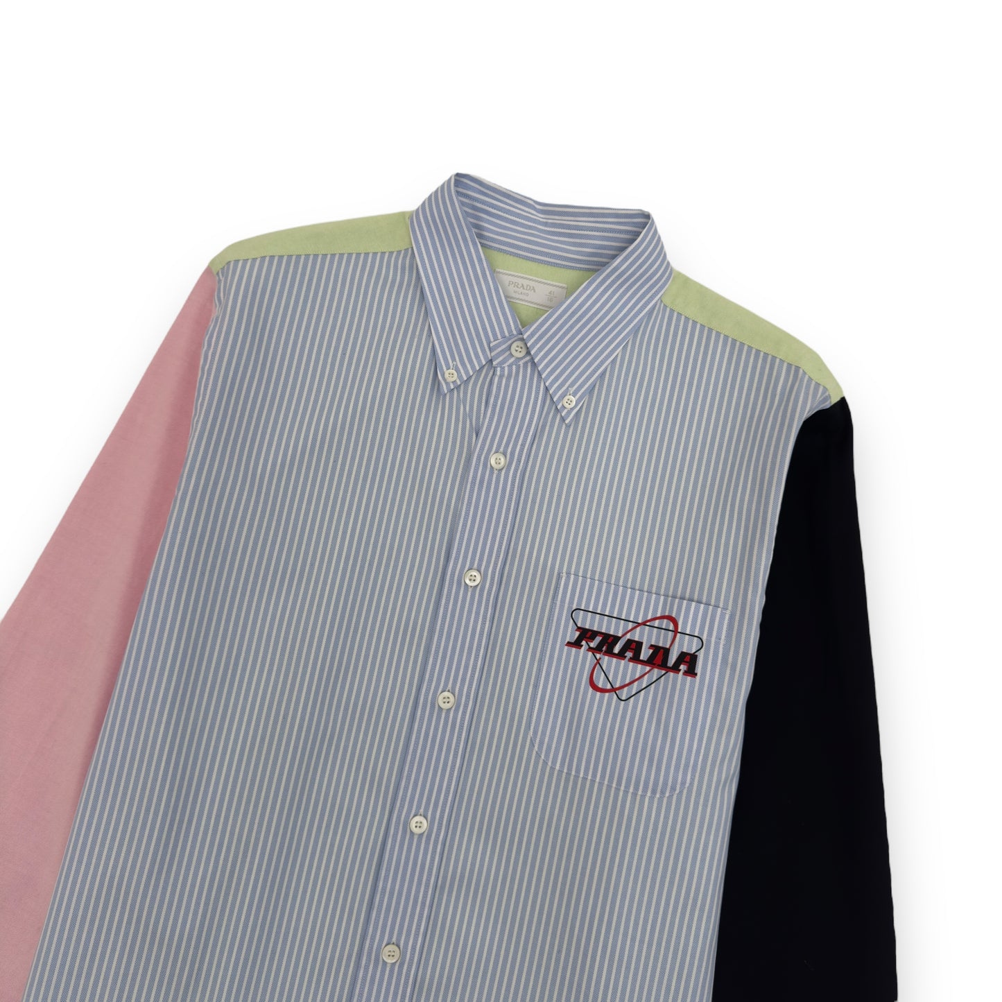 PRADA COLOURBLOCKED STRIPED SHIRT BLUE / BLACK / PINK / GREEN XL