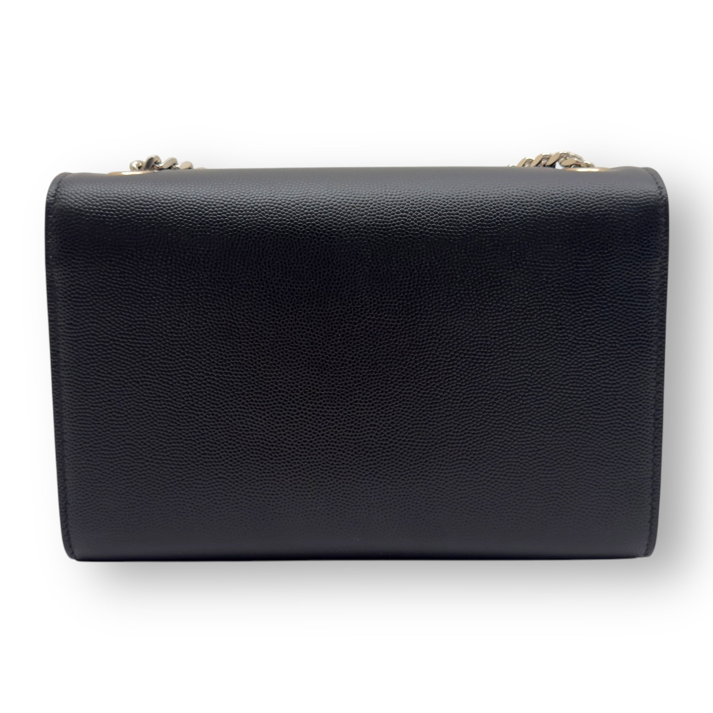 SAINT LAURENT KATE TASSEL GRAINED LEATHER SHOULDER BAG BLACK WITH SILVER STRAP S