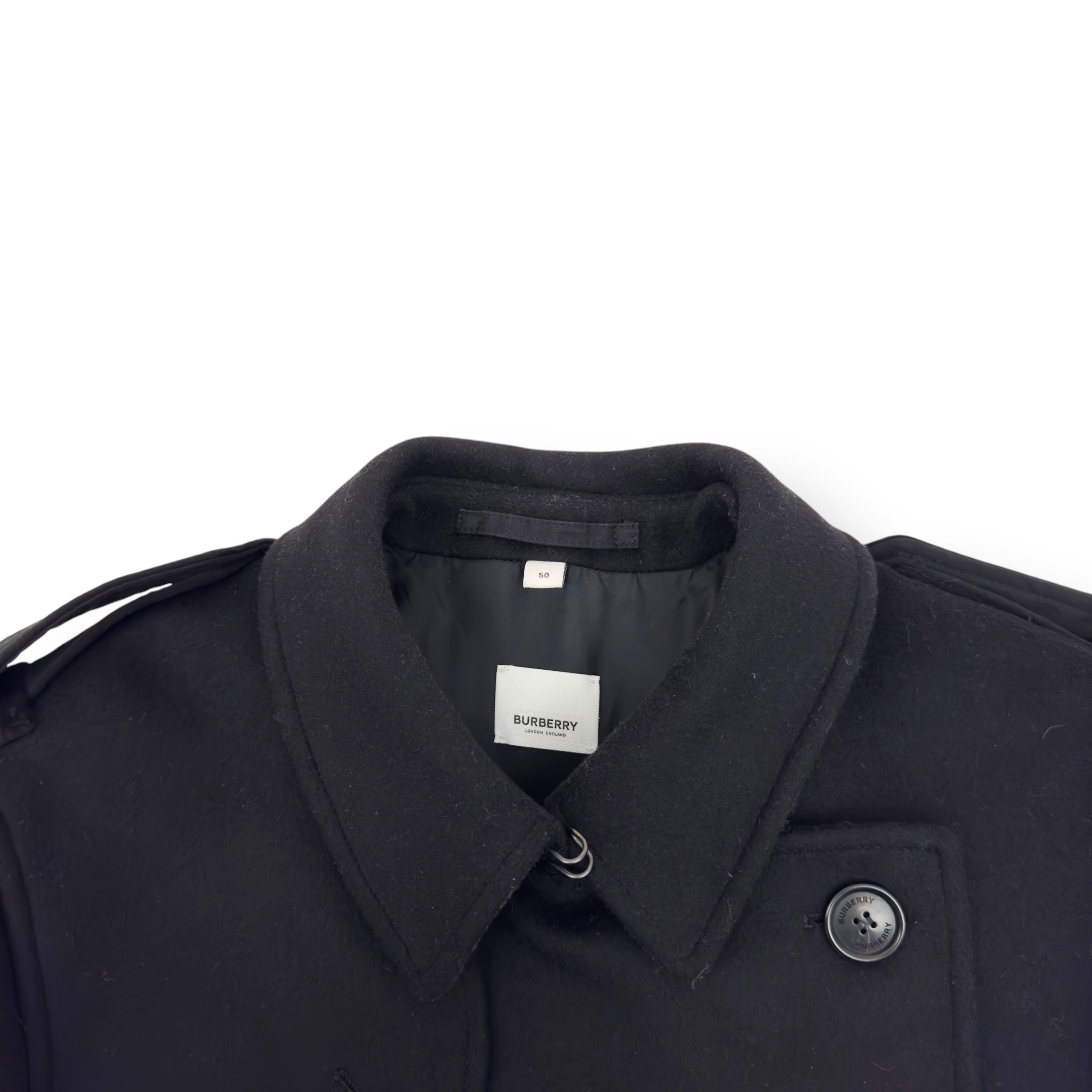BURBERRY MID-LENGTH CASHMERE BLEND KENSINGTON TRENCH COAT BLACK 50 / M