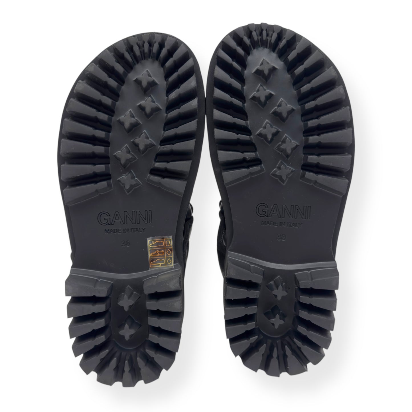 GANNI WOMENS HIKING LEATHER SANDALS BLACK 38 / UK5