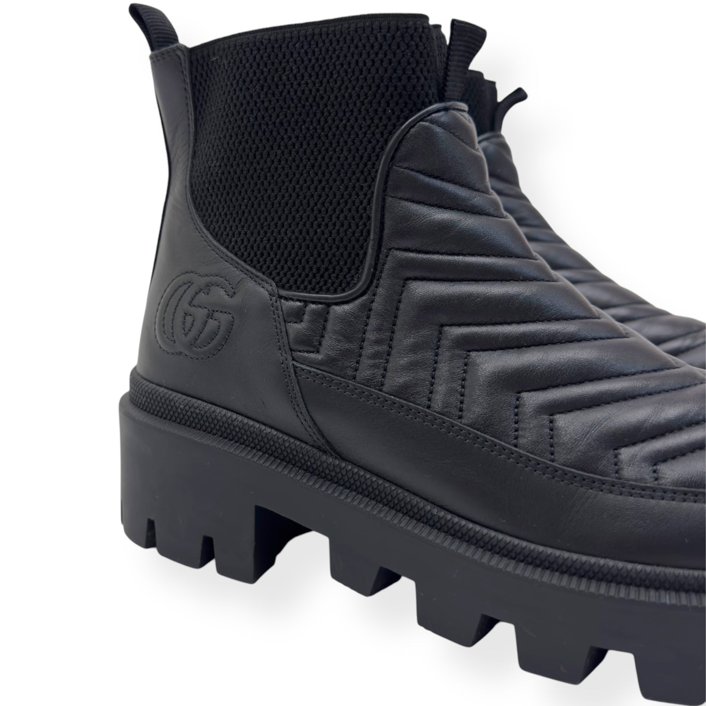 GUCCI WOMENS FRANCES CHEVRON-QUILTED LEATHER ANKLE BOOTS BLACK 38 / UK5