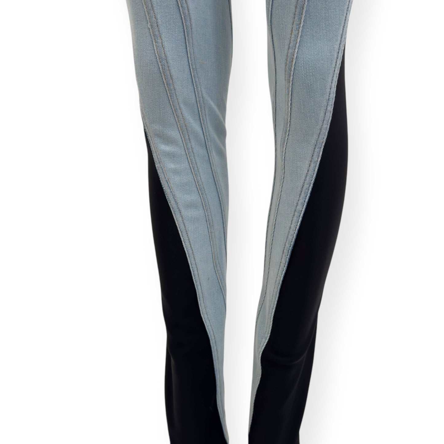 MUGLER SPIRAL SKINNY DENIM JEANS BLUE / BLACK 36 / W26”