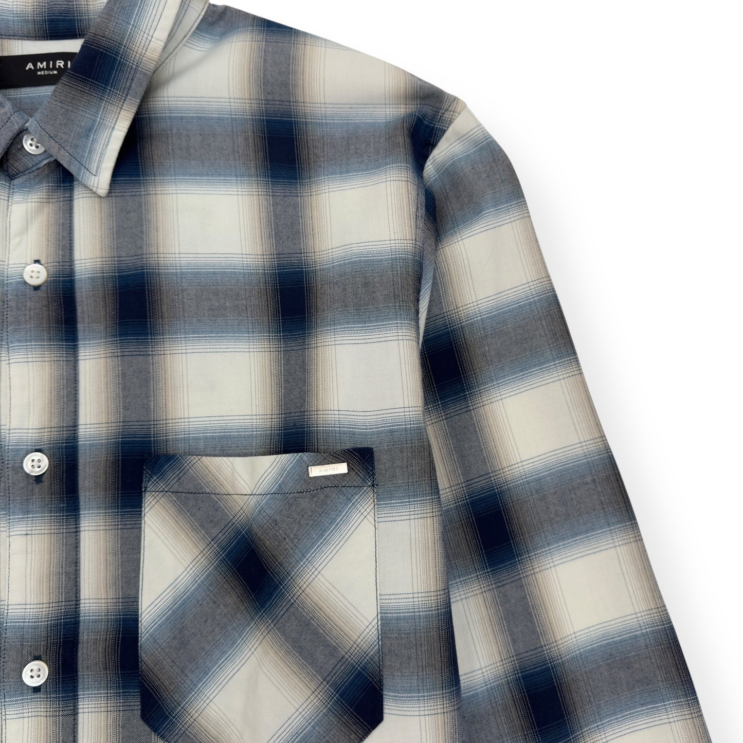 AMIRI DISTRESSED FLANNEL SHIRT BLUE / WHITE M