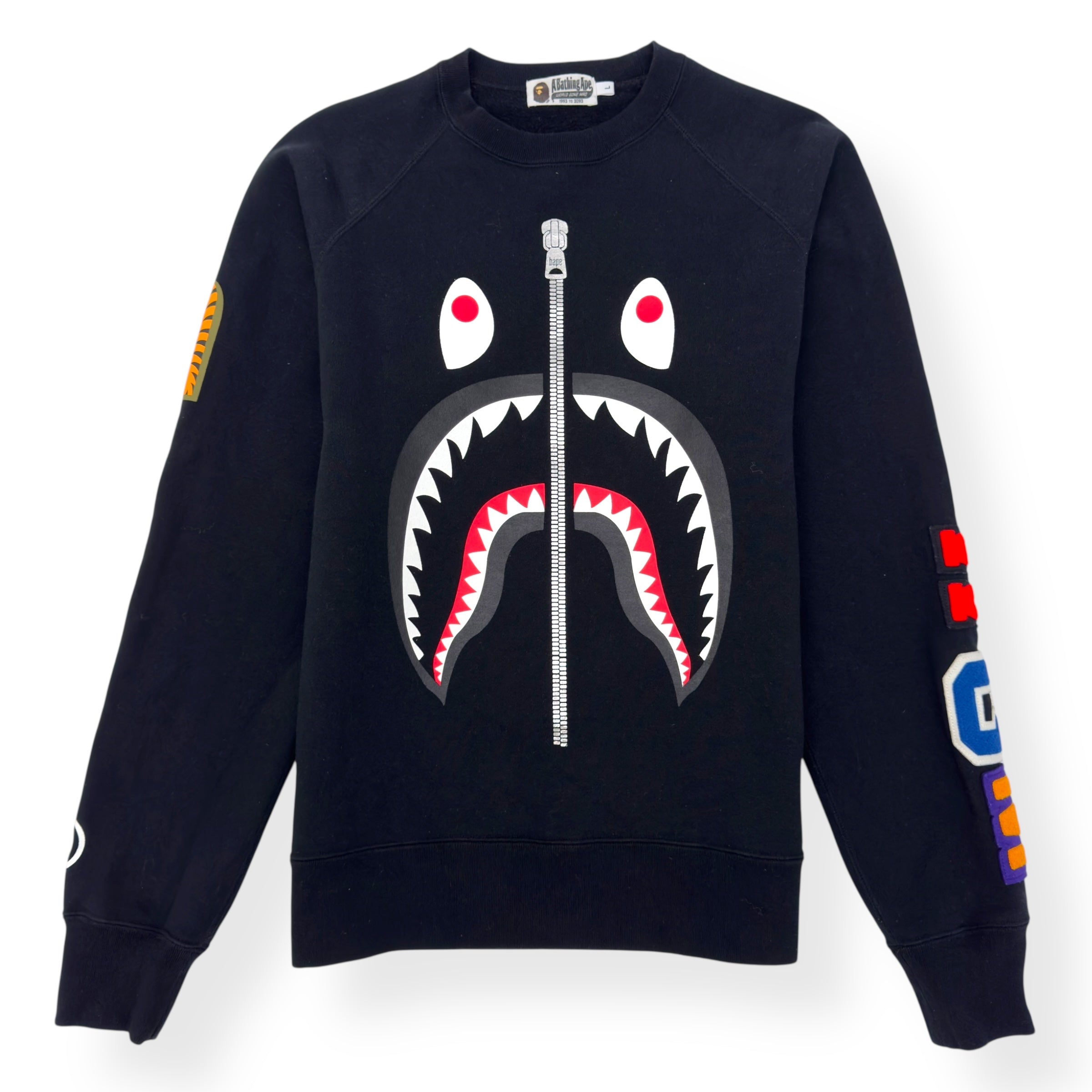A BATHING APE SHARK CREWNECK SWEATSHIRT BLACK L