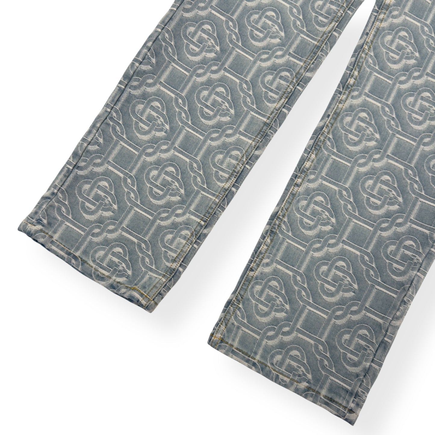 CASABLANCA BLEACHED MONOGRAM STRAIGHT-LEG DENIM JEANS BLUE W26”
