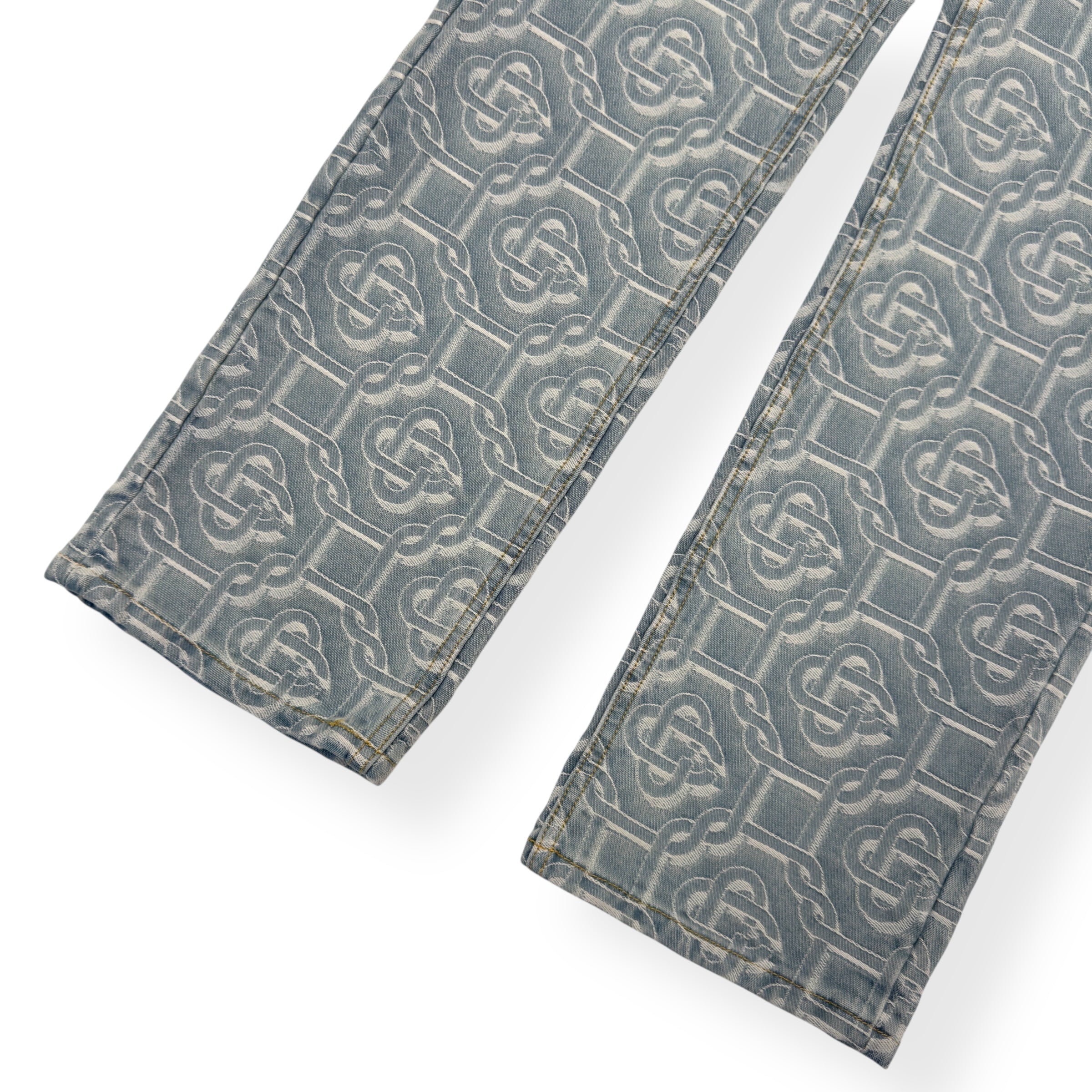 CASABLANCA BLEACHED MONOGRAM STRAIGHT-LEG DENIM JEANS BLUE W26”