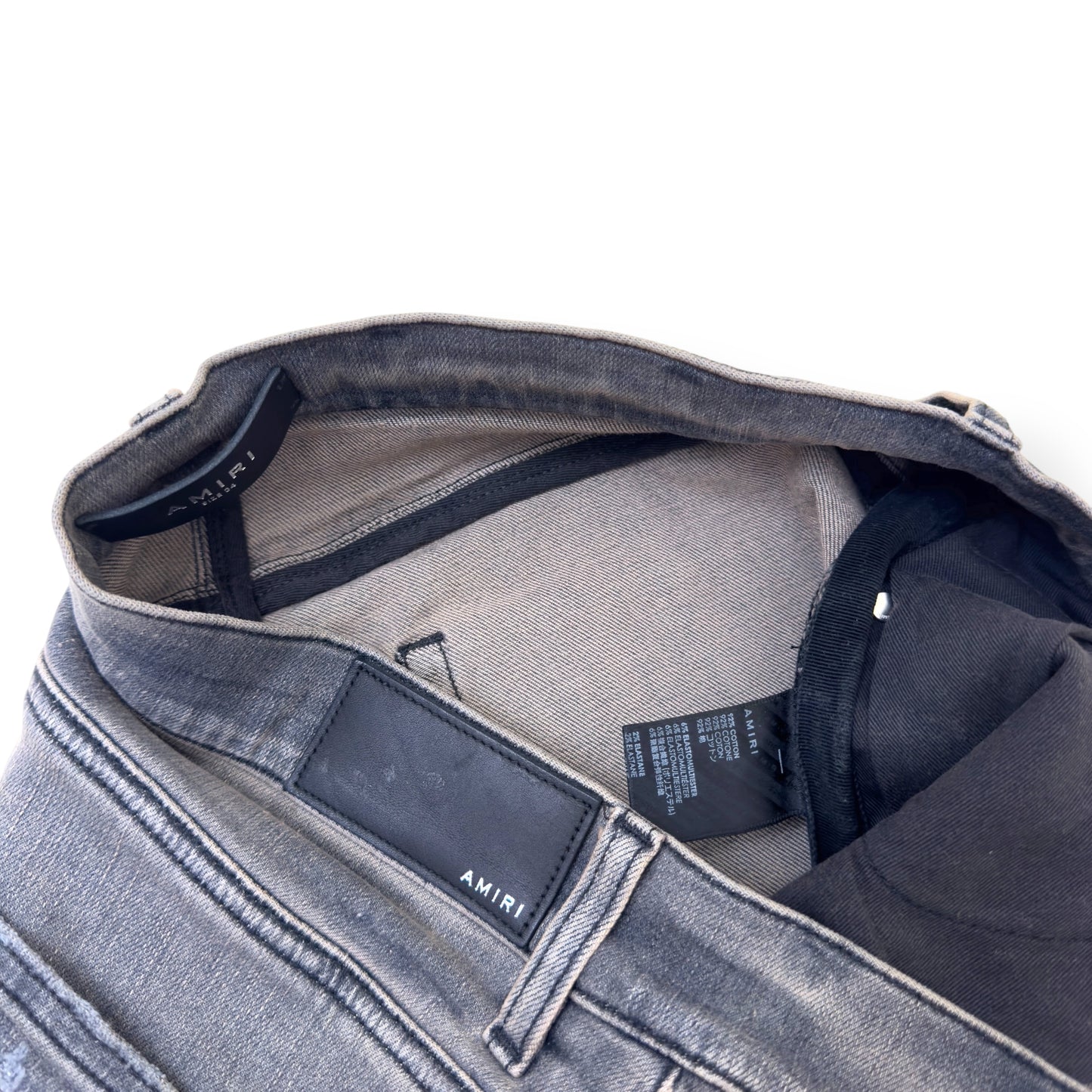 AMIRI MX1 SKINNY CAMO PATCH DENIM JEANS GREY W34”