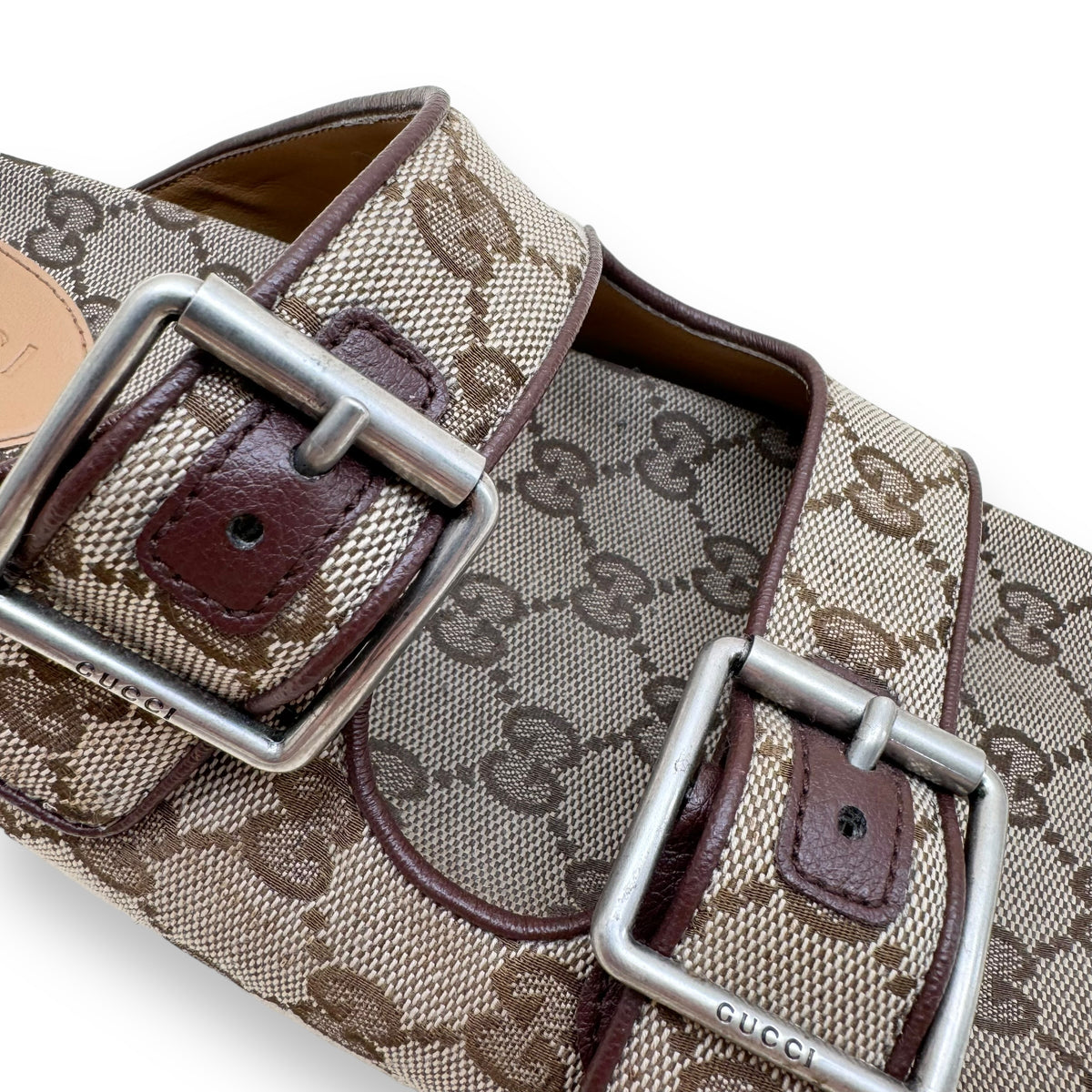 GUCCI GG MONOGRAM CANVAS SLIDE SANDAL BEIGE / EBONY UK1O
