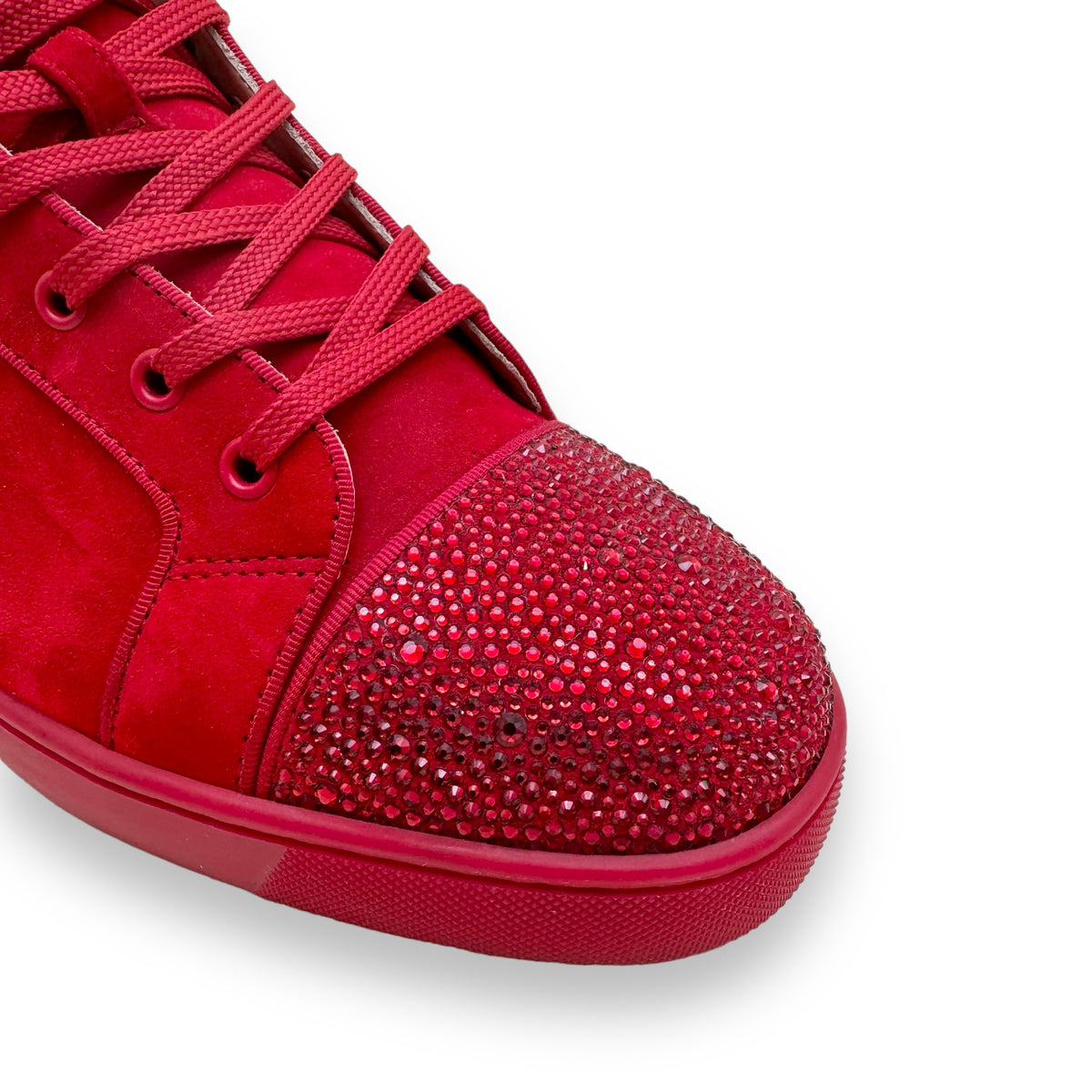 CHRISTIAN LOUBOUTIN VEAU VELOUR STRASS HIGH TOP SNEAKER RED UK9
