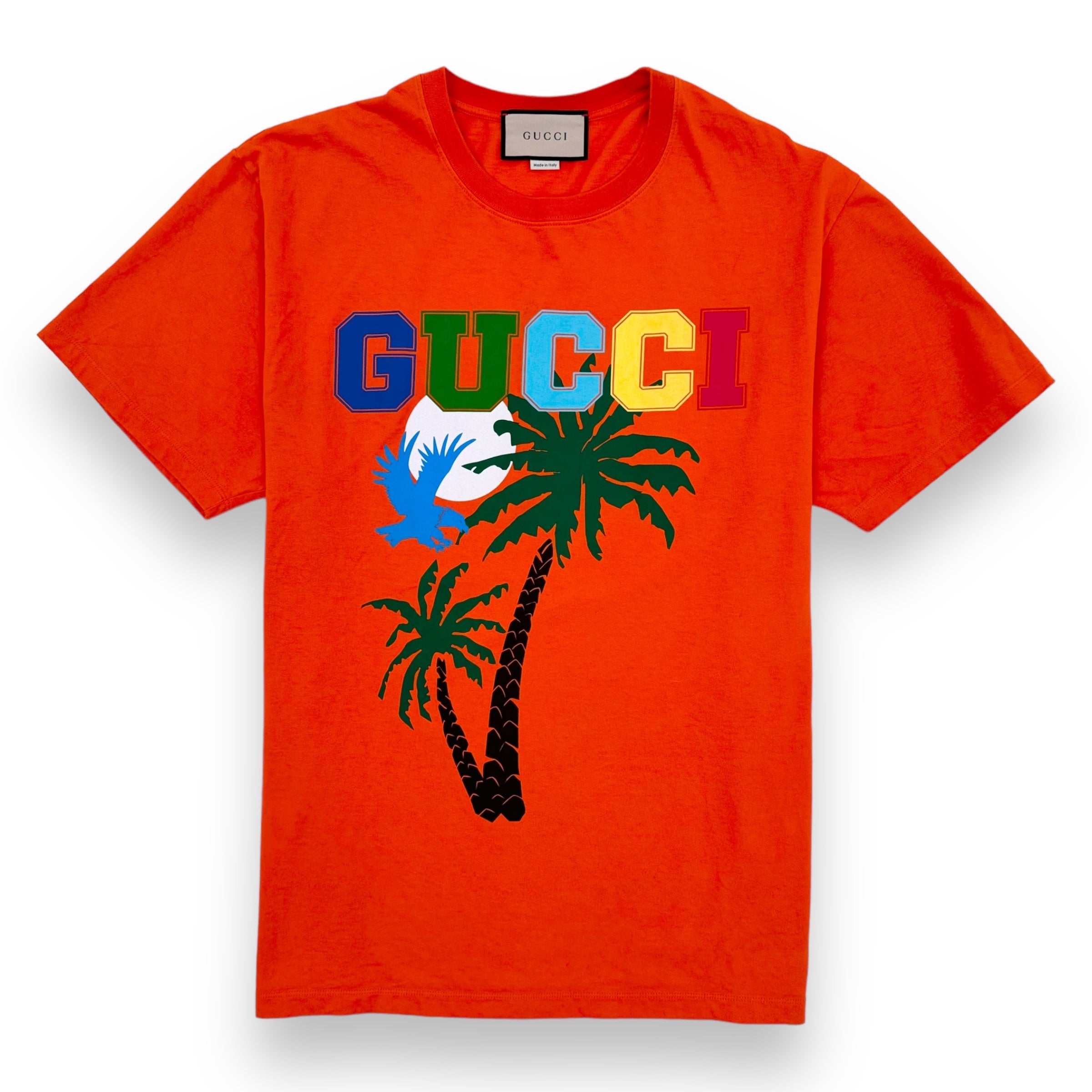GUCCI COTTON PALM TREE PRINT T-SHIRT ORANGE L