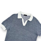 THOM SWEENEY COTTON / LINEN CONTRAST KNITTED POLO SHIRT BLUE / WHITE M