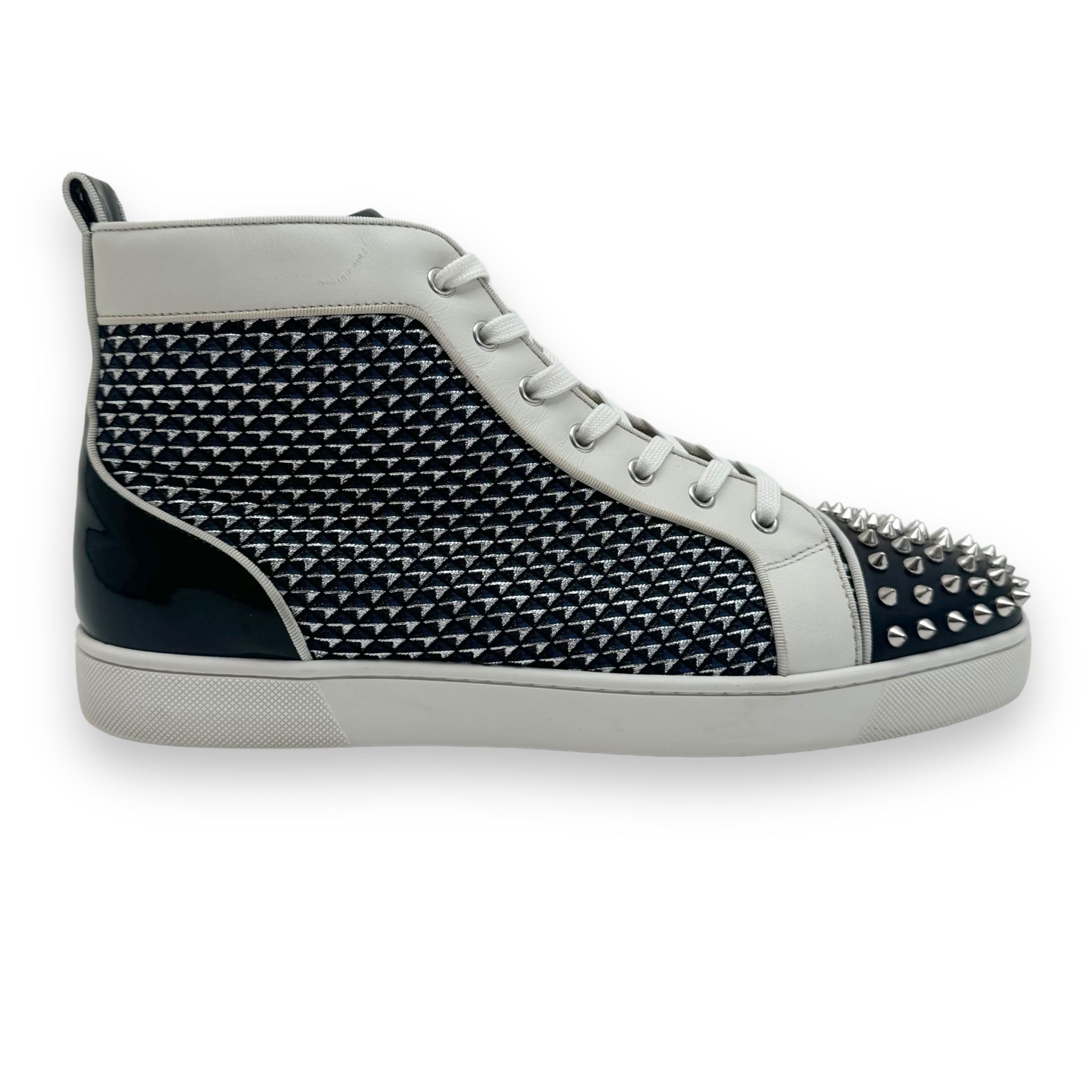 CHRISTIAN LOUBOUTIN LOUIS JUNIOR SPIKES HIGH TOP SNEAKER WHITE / NAVY UK11