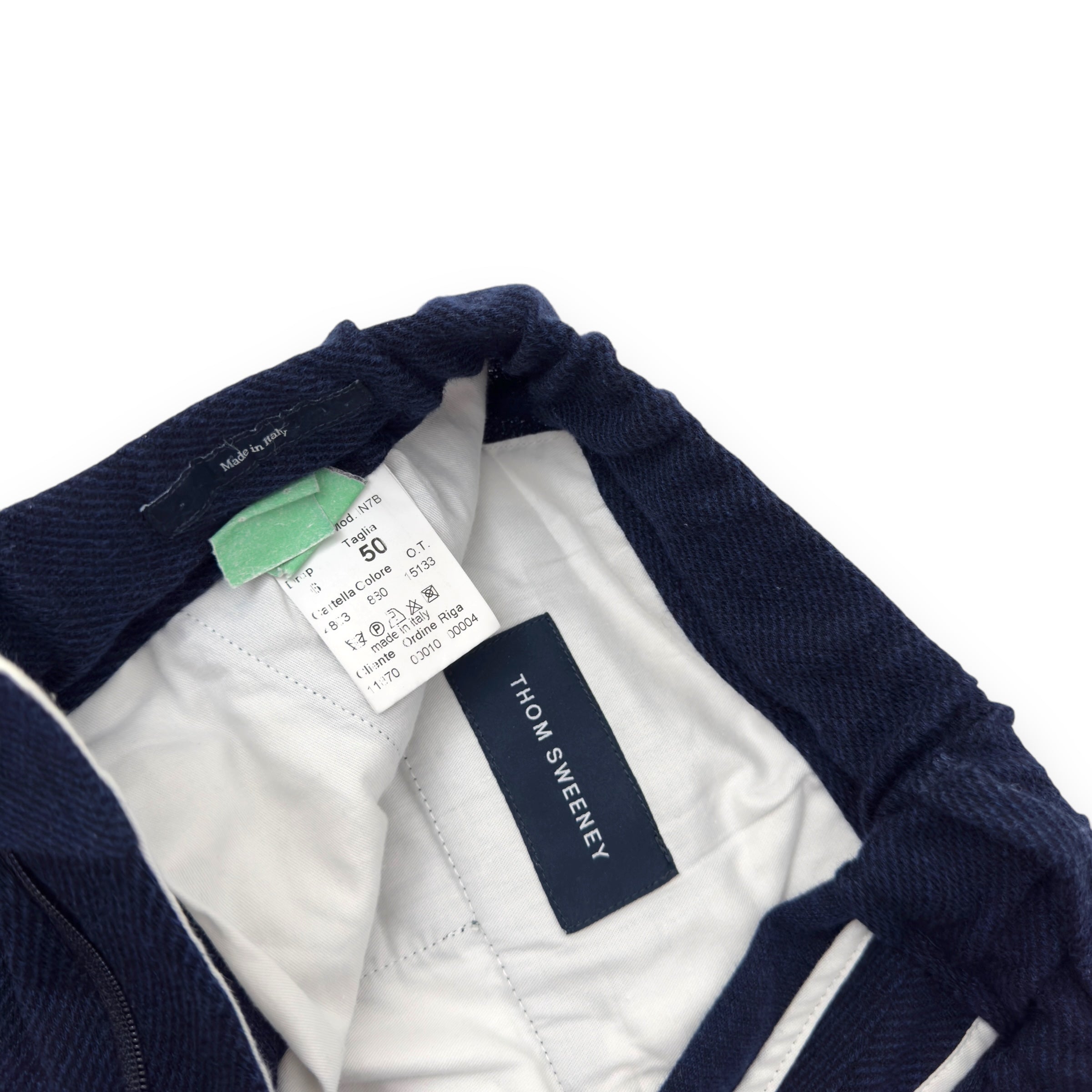 THOM SWEENEY BESPOKE WOOL TROUSERS NAVY BLUE W32”