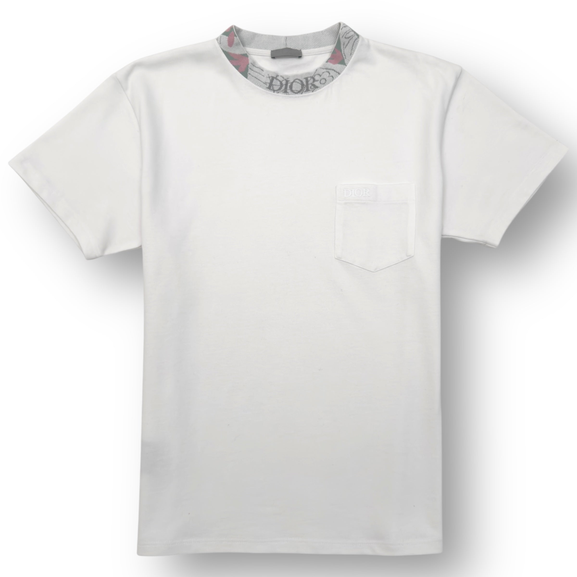 DIOR EMBROIDERED LOGO MOTIF NECK COTTON T-SHIRT L