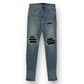 AMIRI MX1 SKINNY FIT LEATHER PATCH DENIM JEANS BLUE / BLACK W32