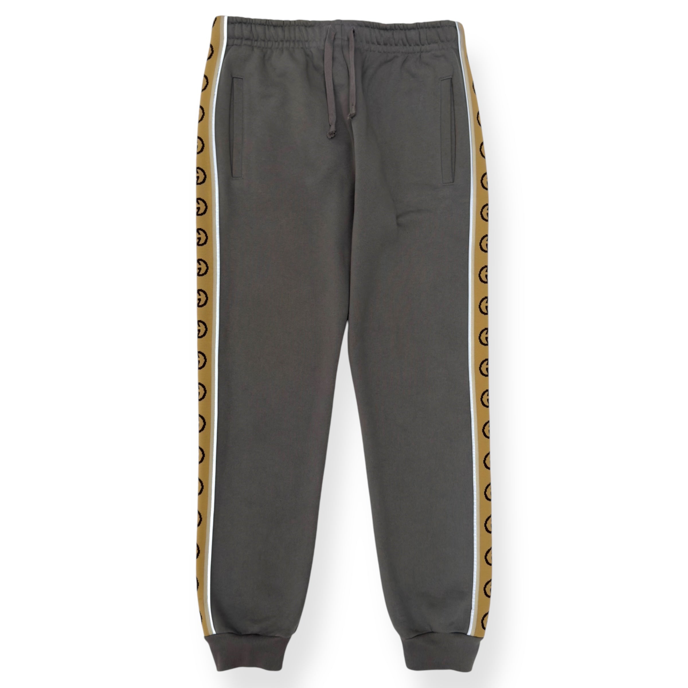 GUCCI TAPE DETAIL COTTON SWEATPANTS GREY / BEIGE M