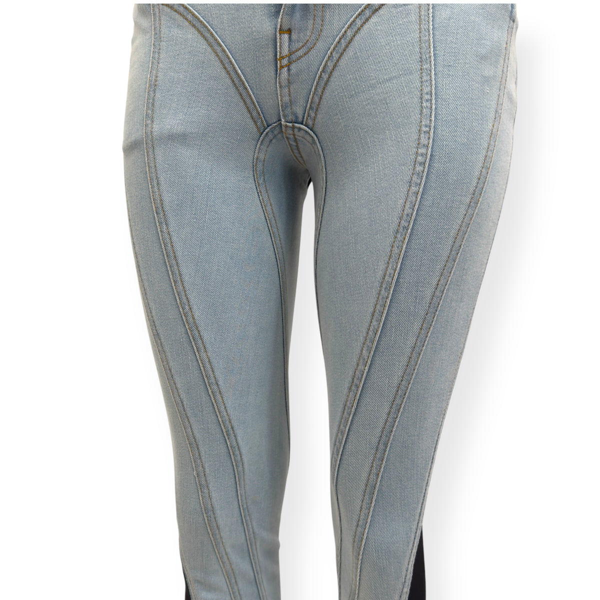 MUGLER SPIRAL SKINNY DENIM JEANS BLUE / BLACK 36 / W26”