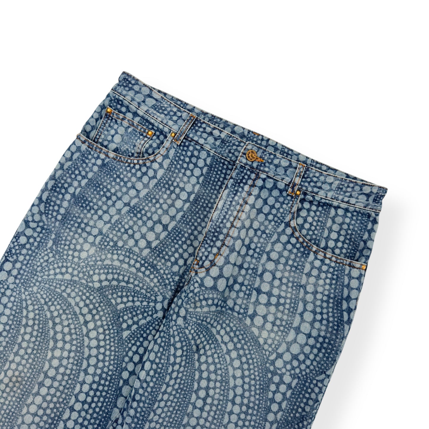 LOUIS VUITTON X YAYOI KUSAMA ALL OVER PUMPKIN GRAPHIC PRINT DENIM JEANS INDIGO W34” / L