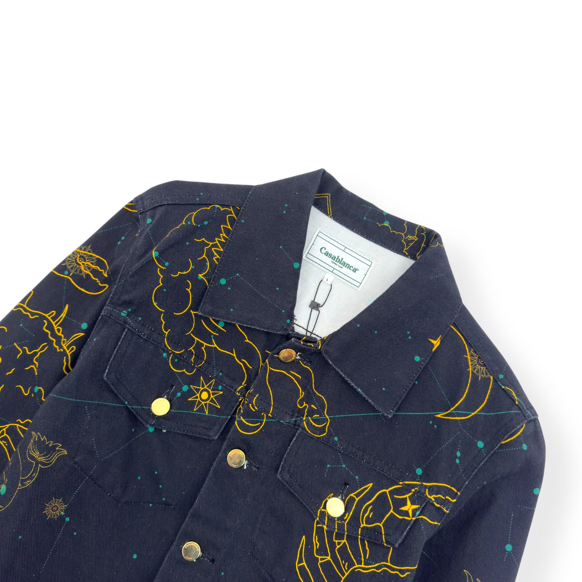 CASABLANCA CONSTELLATION GRAPHIC PRINT DENIM JACKET NAVY / YELLOW L