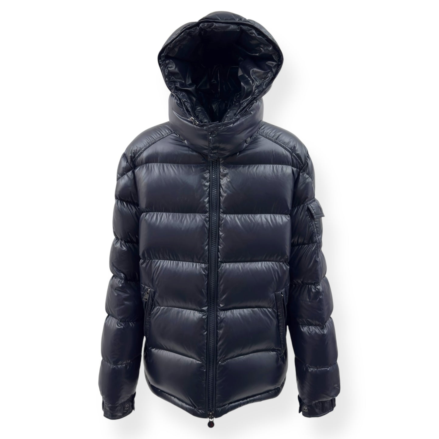 MONCLER MAYA HOODED SHORT DOWN PUFFER JACKET NAVY 5 / XL