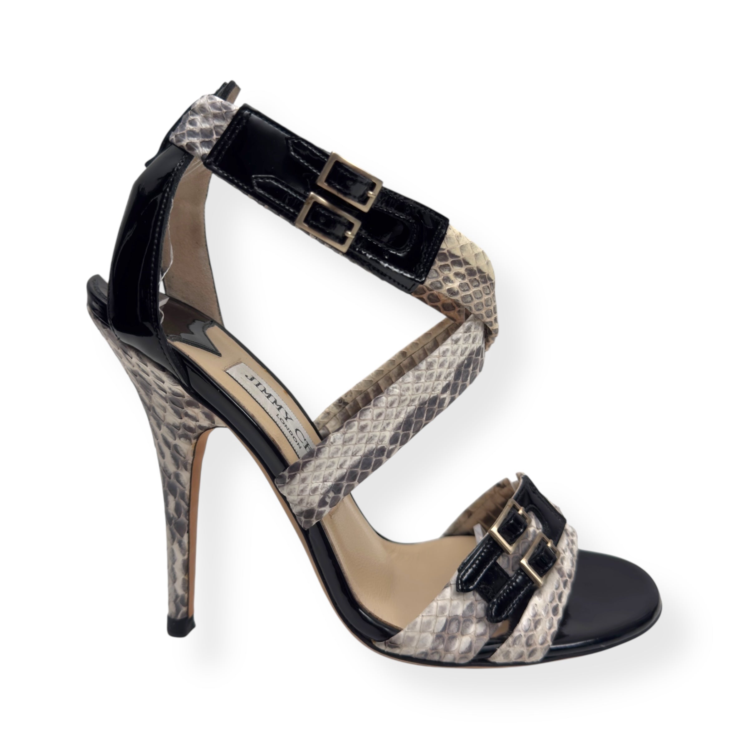 JIMMY CHOO ELAPHE PYTHON / PATENT LEATHER HEELS GREY / BLACK 36 / UK3
