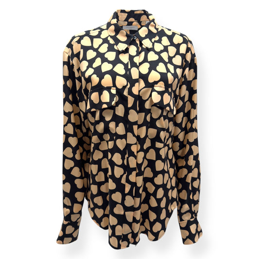 EQUIPMENT MELANNI HEART-PRINT SATIN-JERSEY SHIRT BLOUSE BLACK XL