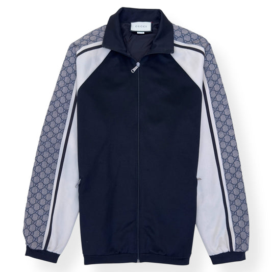 GUCCI OVERSIZE TECHNICAL JERSEY ZIP TRACK JACKET BLACK / WHITE S