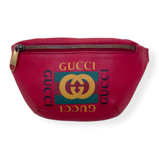 GUCCI LEATHER LOGO BELT BAG RED O/S