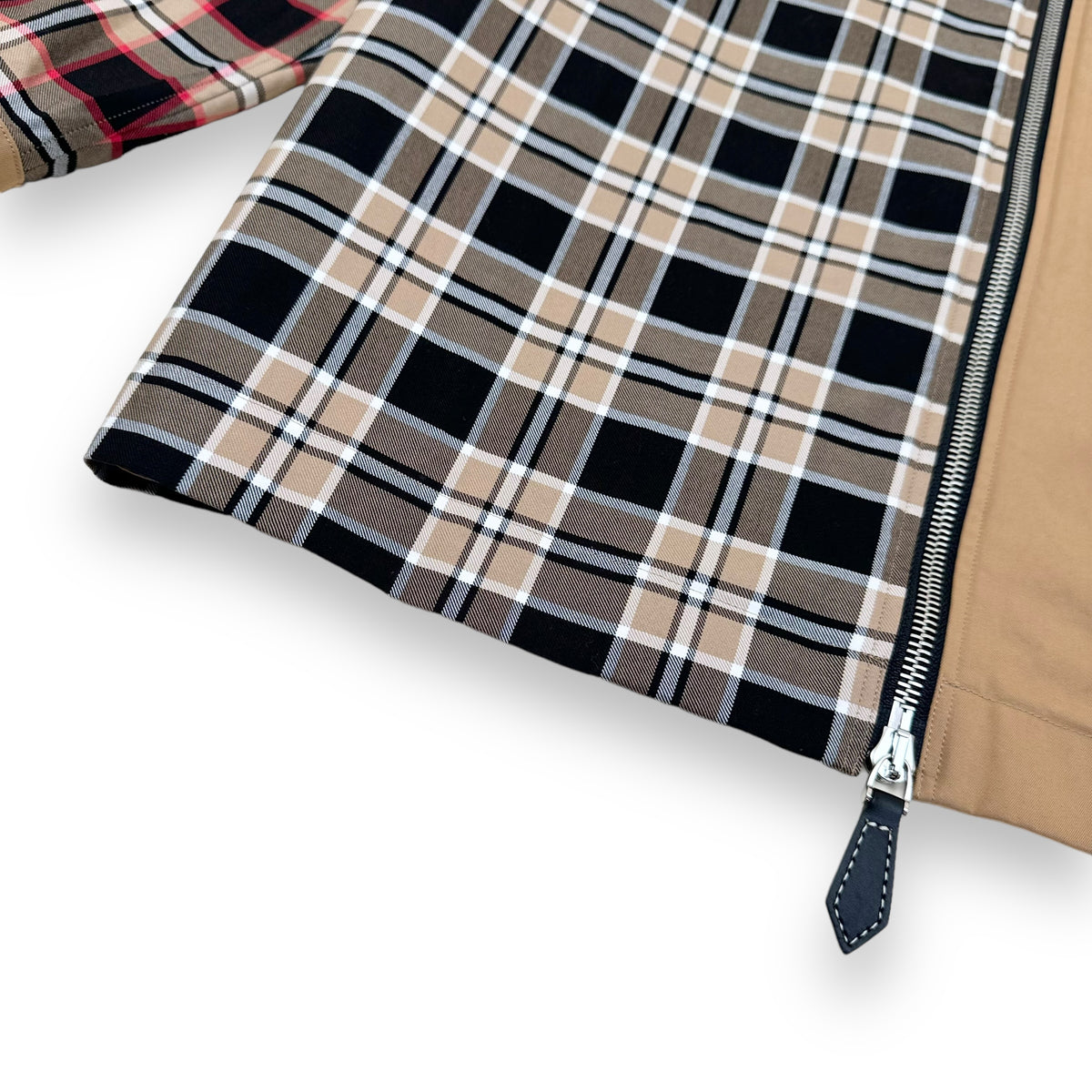 BURBERRY PATCHWORK ZIP-UP OVER SHIRT RED / BEIGE M