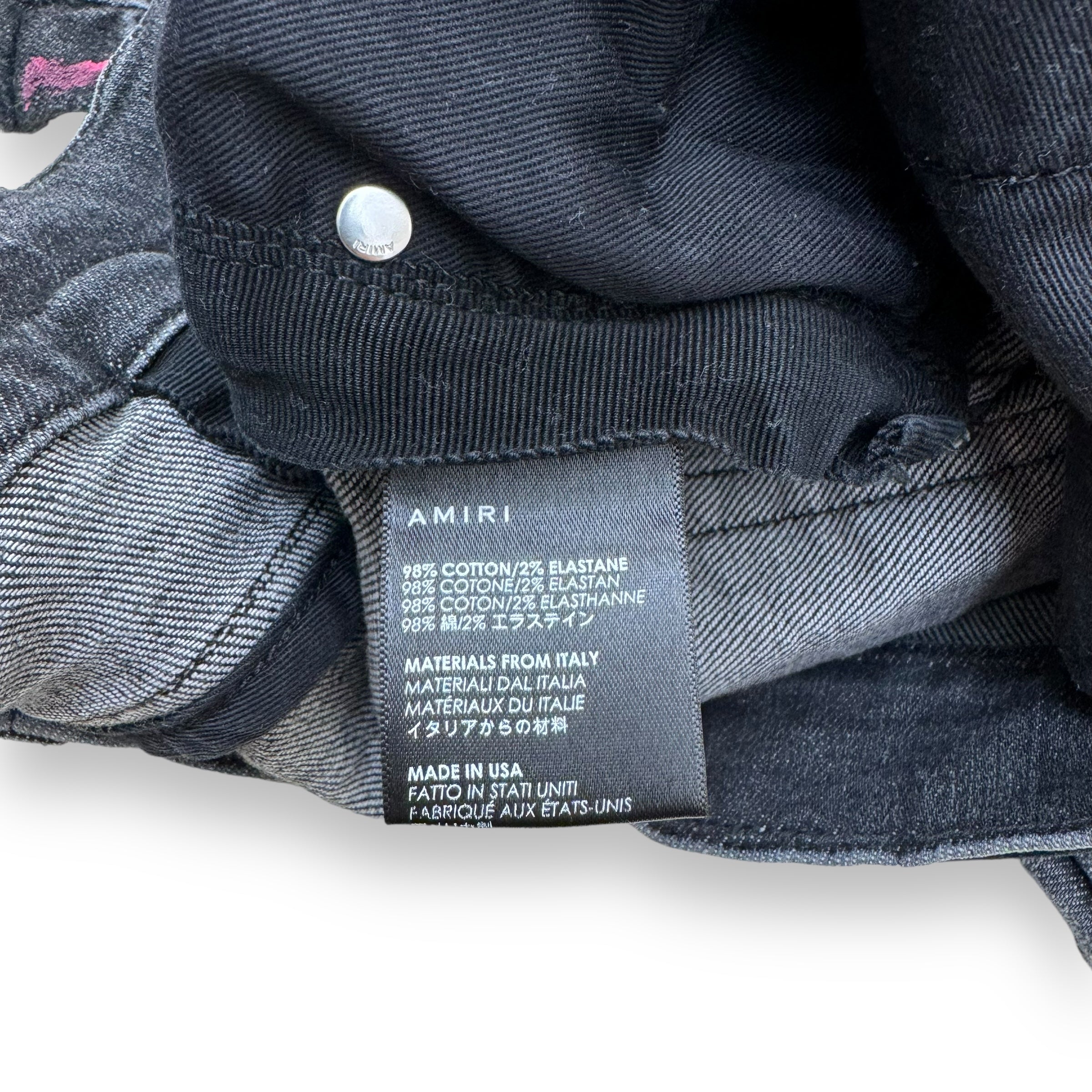 AMIRI PAINT SPLATTER MX1 DISTRESSED DENIM JEANS BLACK 34W