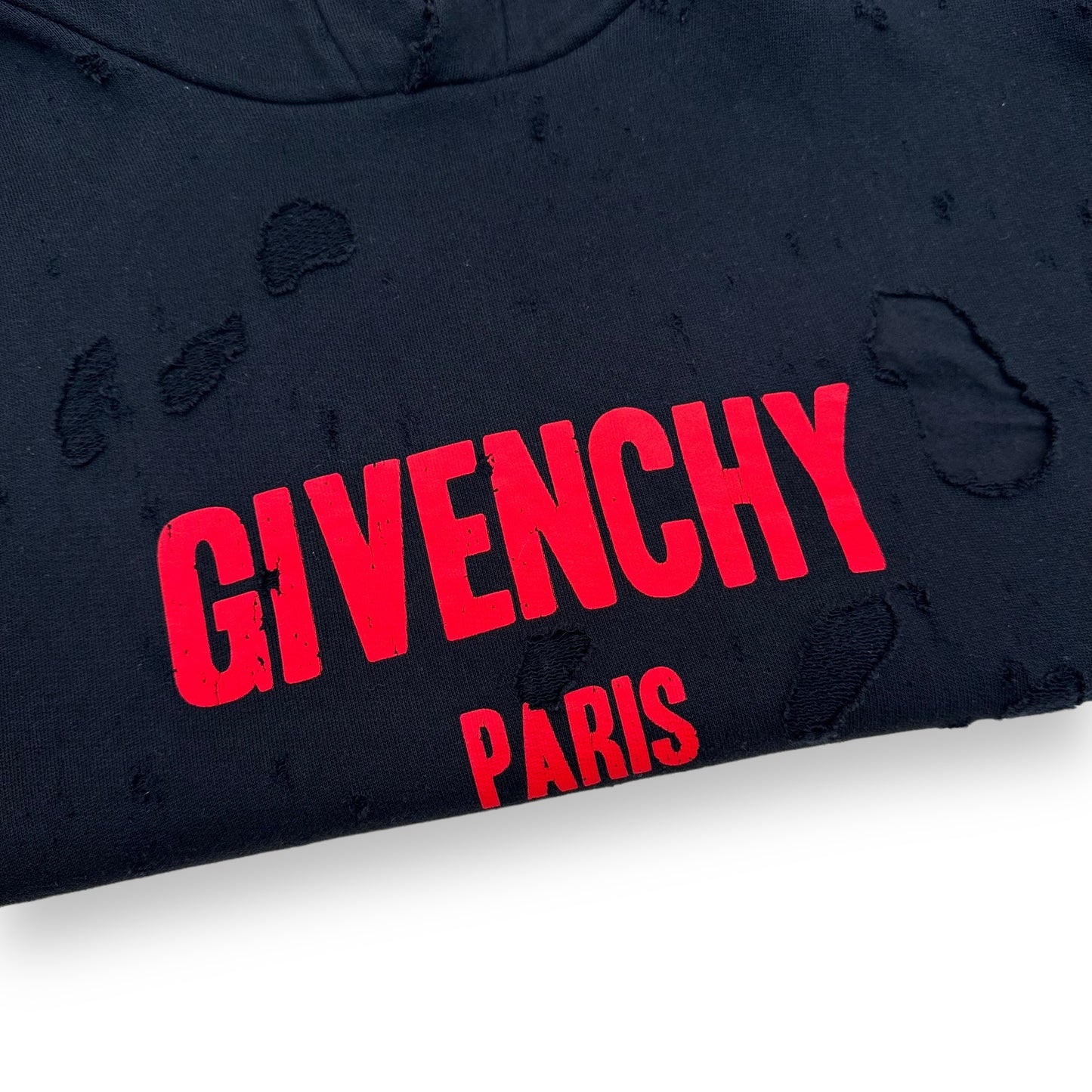 GIVENCHY DISTRESSED HOODIE BLACK / RED L