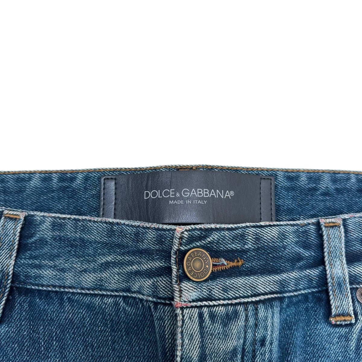 DOLCE & GABBANA DISTRESSED PATCH DENIM JEANS BLUE / RED L