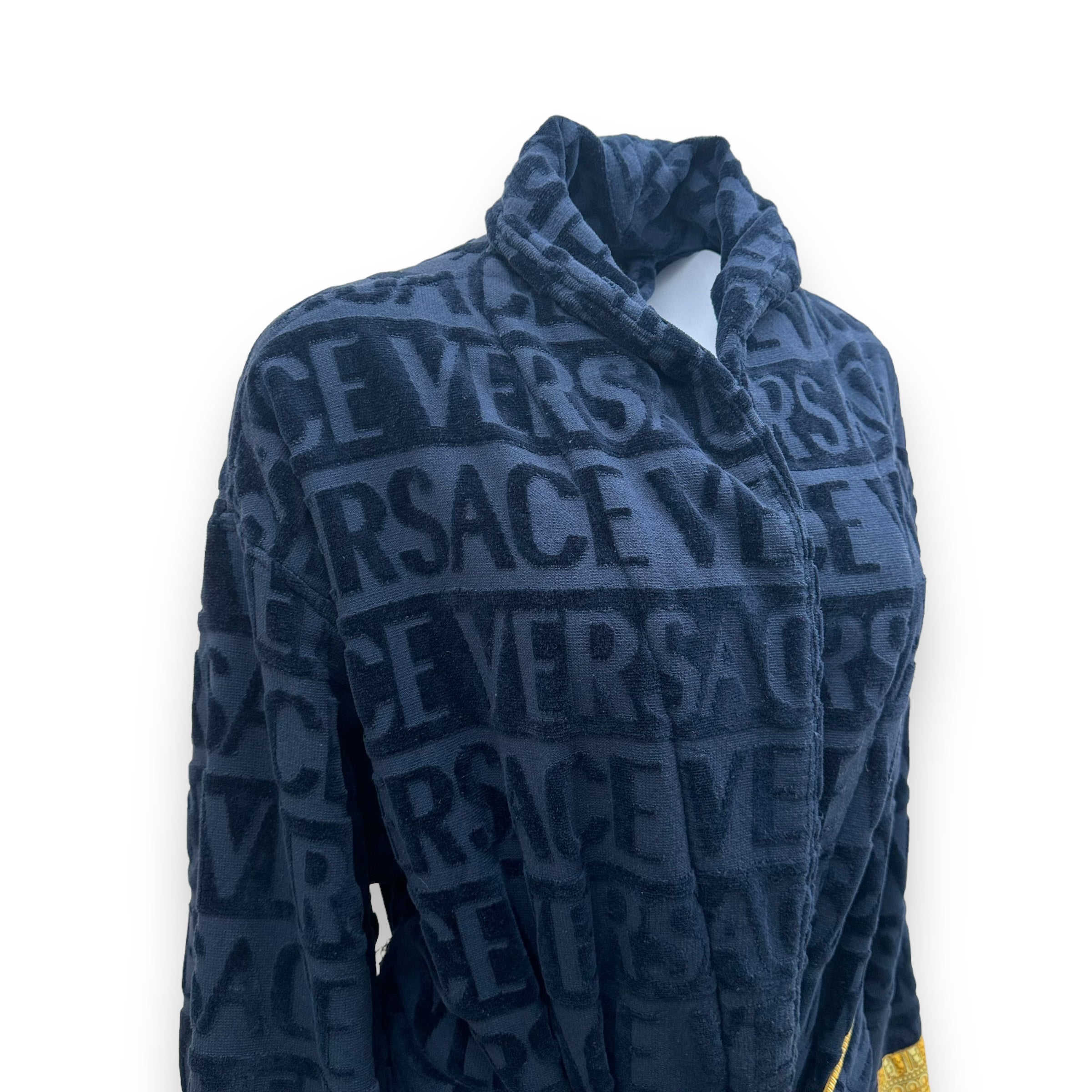 VERSACE BAROQUE BATHROBE NAVY / GOLD XL
