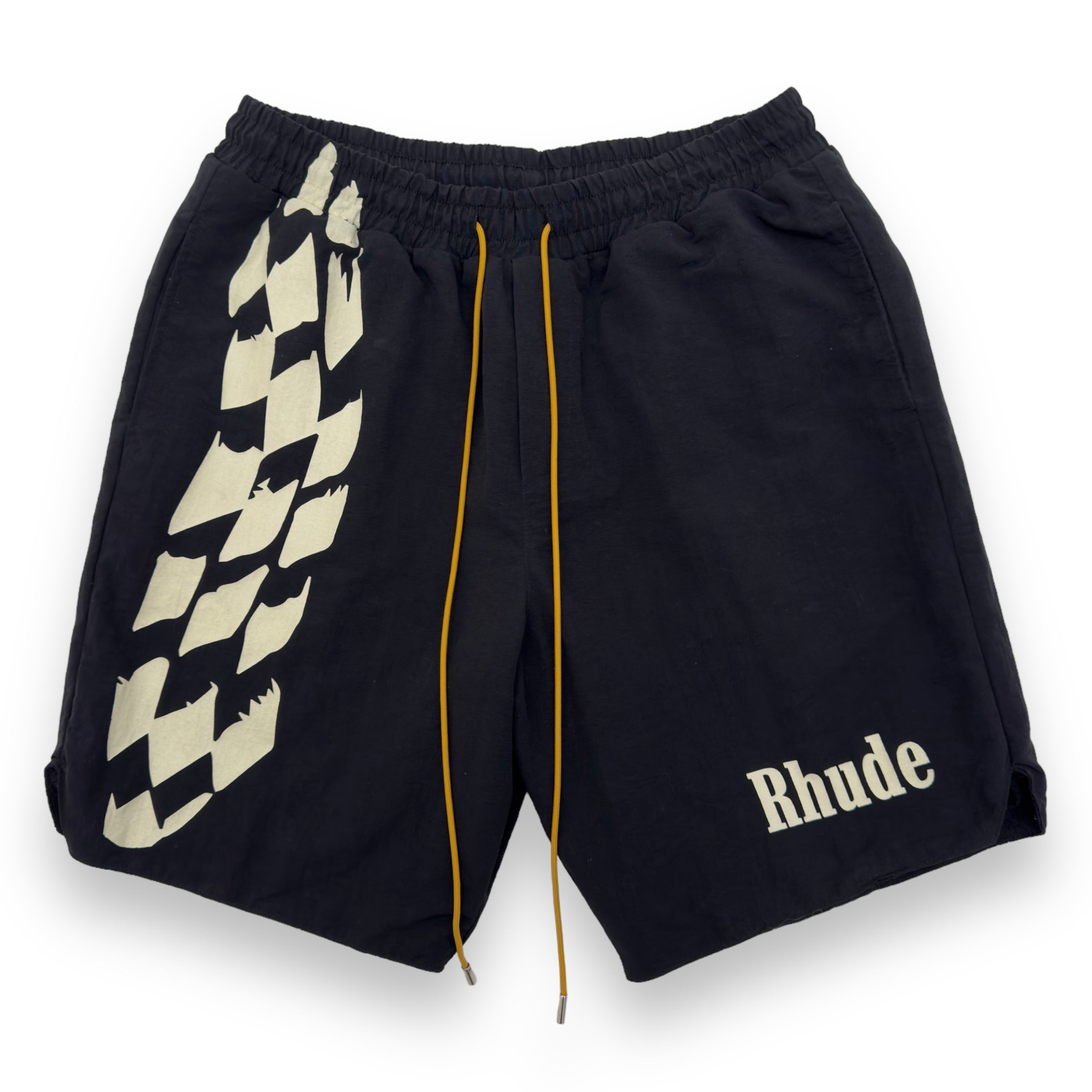 RHUDE LOGO NYLON SHORTS BLACK / WHITE M