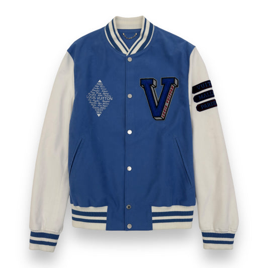 LOUIS VUITTON X FRAGMENT SS17 LV VARSITY JACKET BLUE / WHITE L