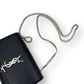 SAINT LAURENT KATE TASSEL GRAINED LEATHER SHOULDER BAG BLACK WITH SILVER STRAP S