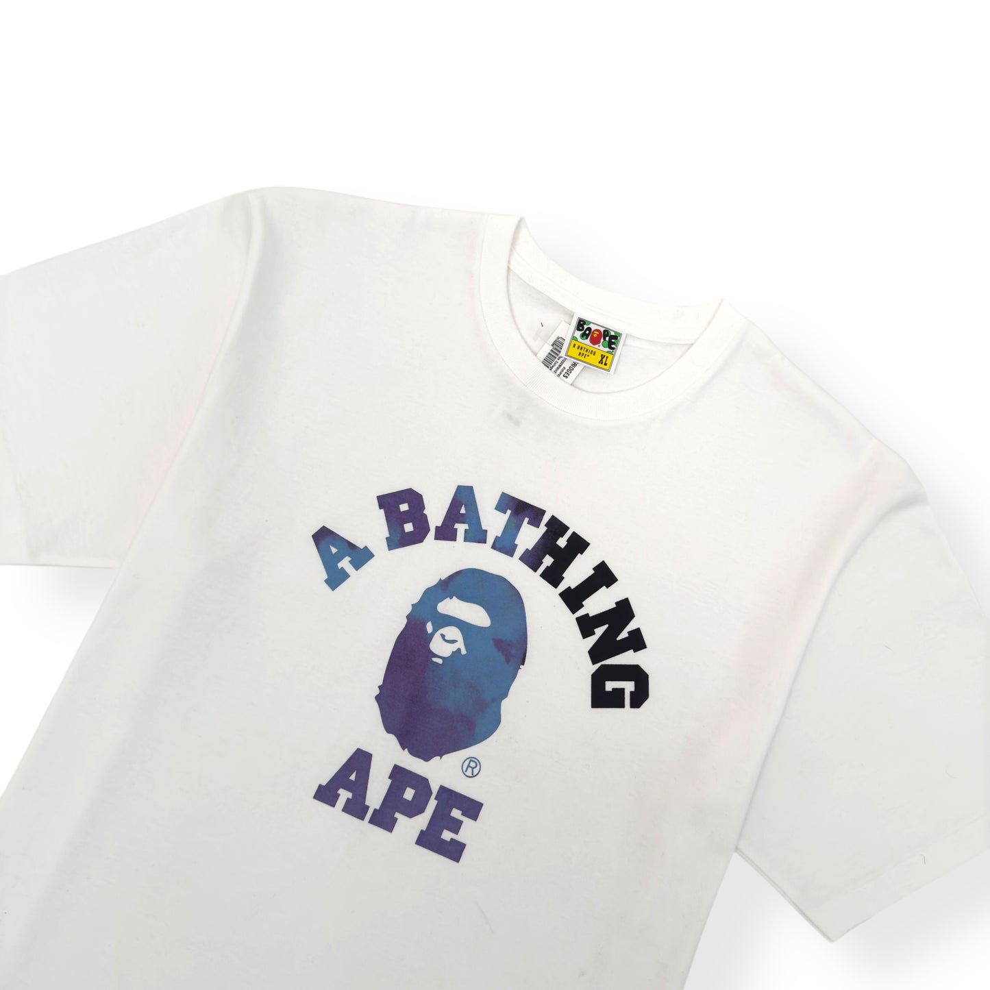 A BATHING APE TIE DYE COLLEGE T-SHIRT WHITE / PURPLE XL
