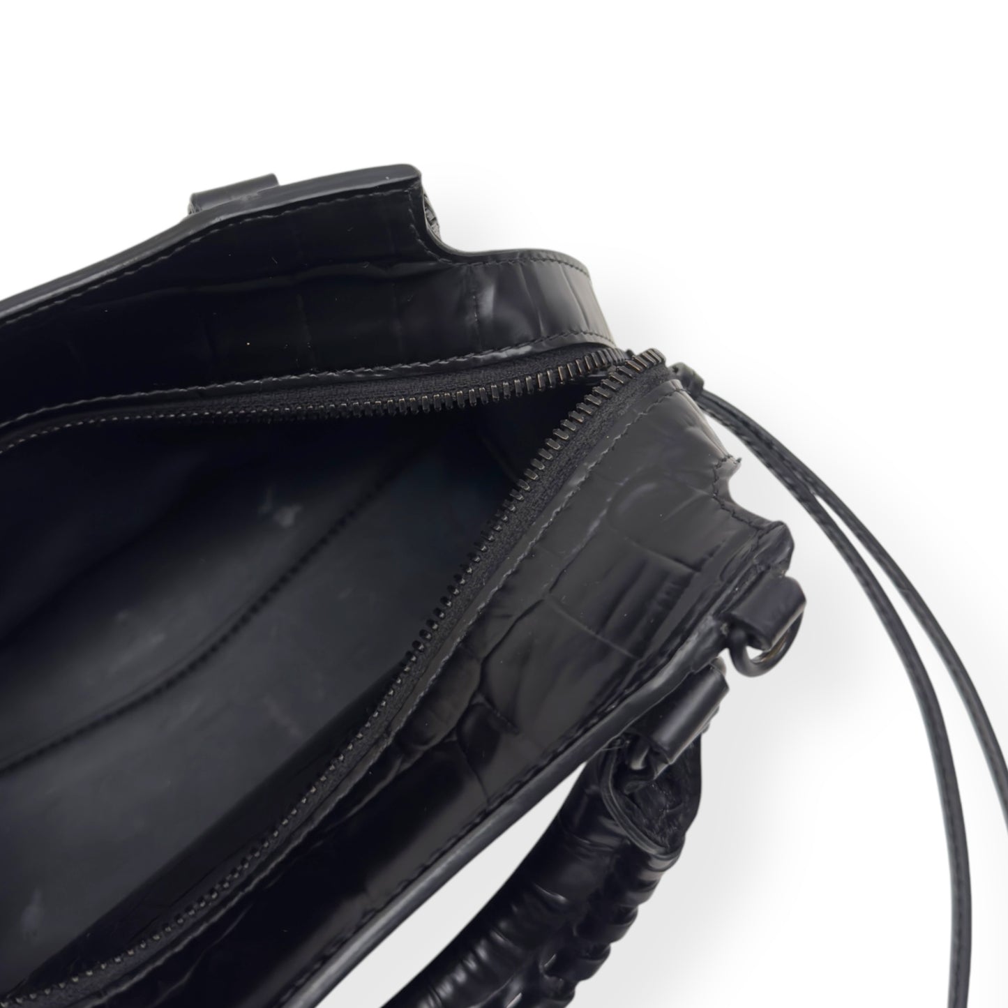 BALENCIAGA NEO CLASSIC CROC EMBOSSED LEATHER SHOULDER BAG BLACK MINI