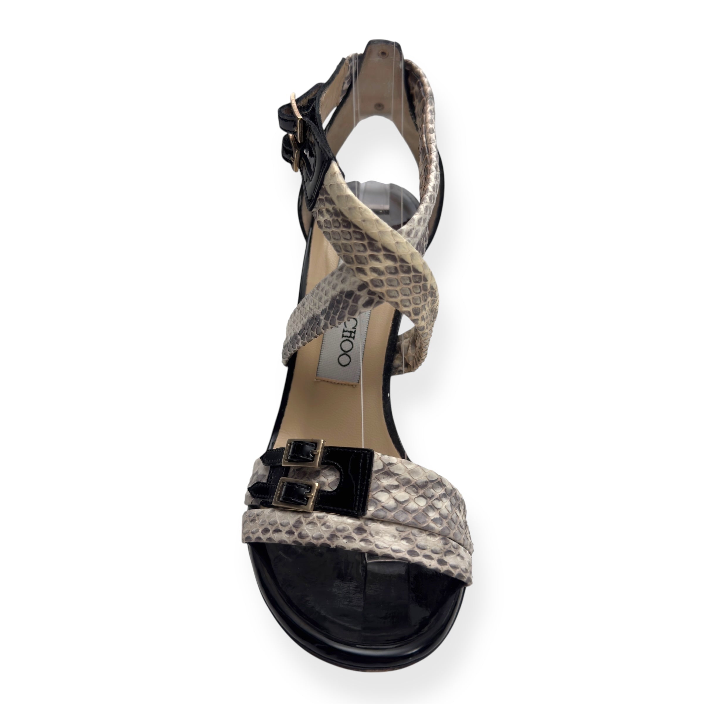 JIMMY CHOO ELAPHE PYTHON / PATENT LEATHER HEELS GREY / BLACK 36 / UK3