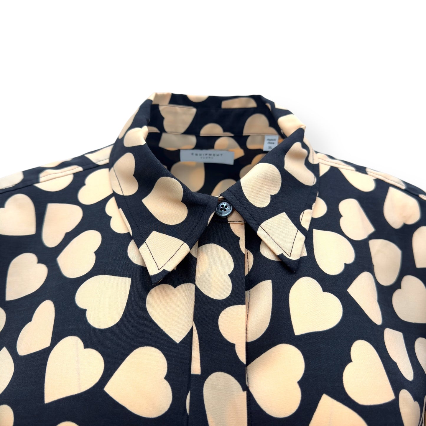 EQUIPMENT MELANNI HEART-PRINT SATIN-JERSEY SHIRT BLOUSE BLACK XL