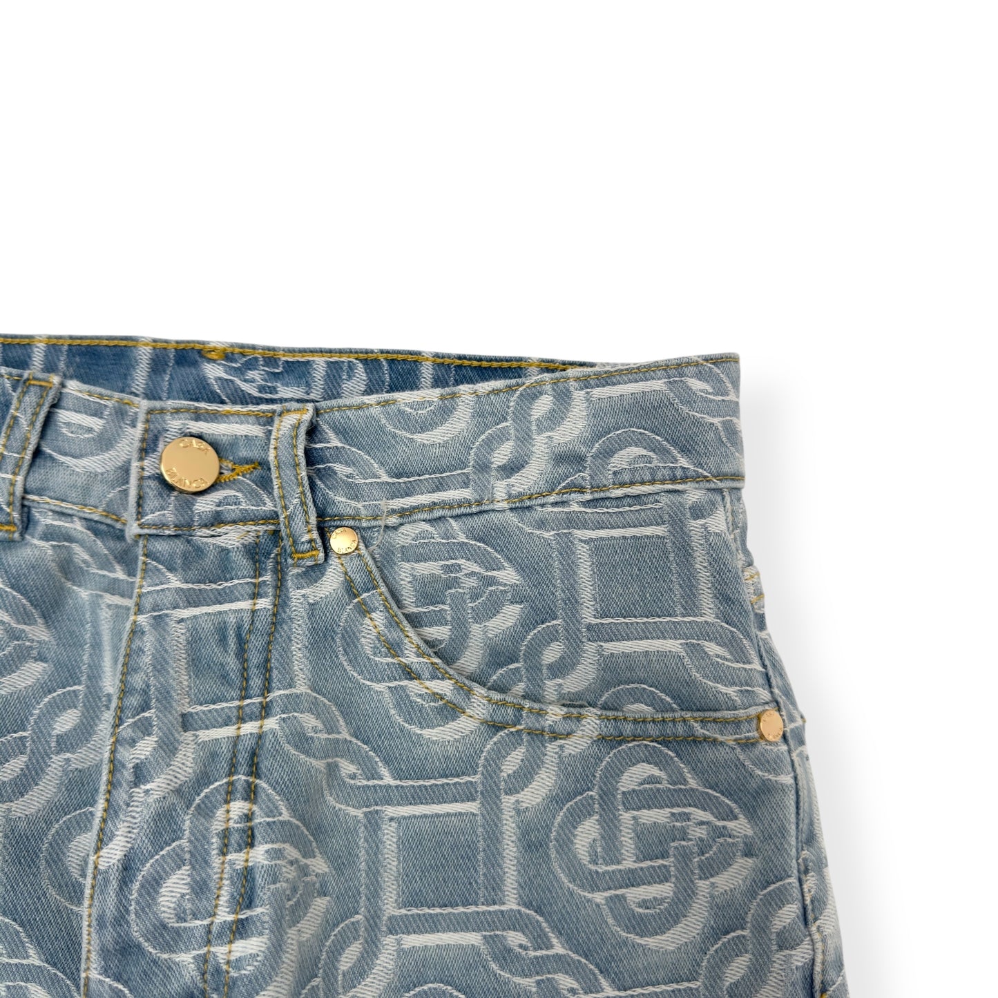 CASABLANCA BLEACHED MONOGRAM STRAIGHT-LEG DENIM JEANS BLUE W26”