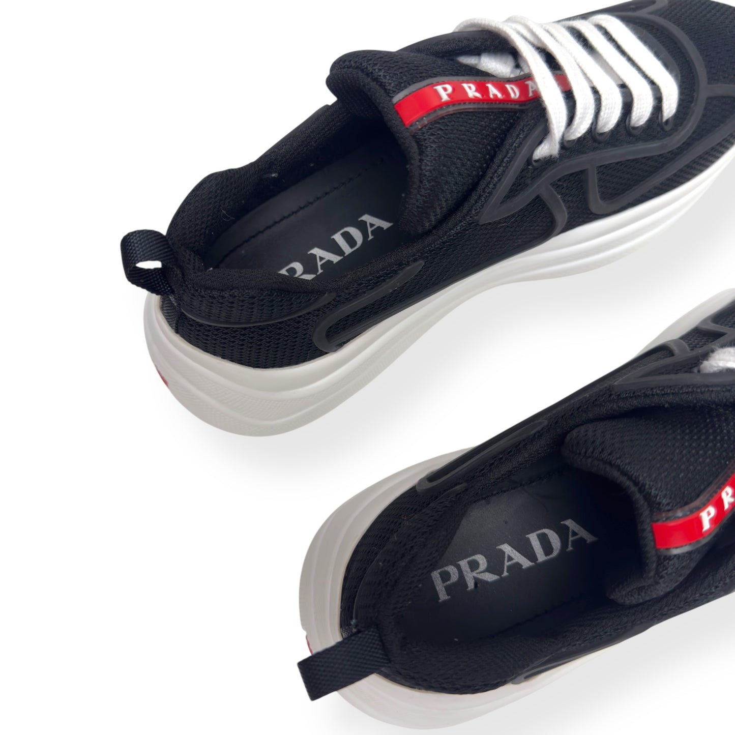 PRADA AMERICAS CUP LOW TOP SNEAKER BLACK / WHITE 37.5 / UK4.5
