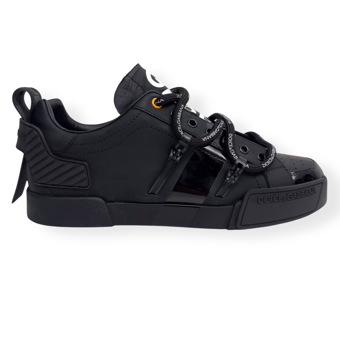DOLCE & GABBANA PORTOFINO LEATHER SNEAKER BLACK UK9.5