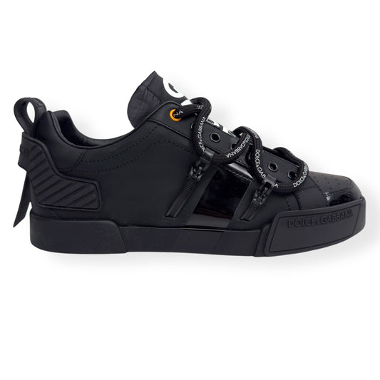 DOLCE & GABBANA PORTOFINO LEATHER SNEAKER BLACK UK9.5