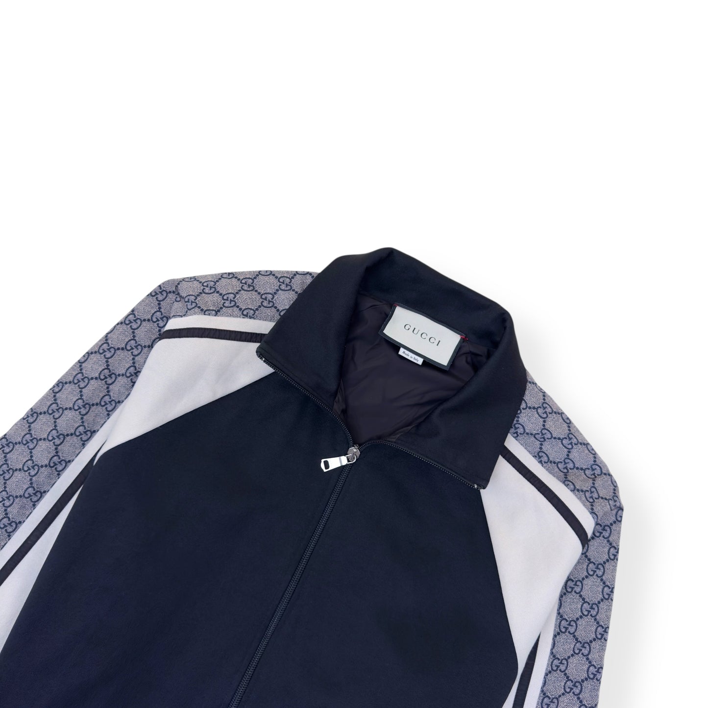 GUCCI OVERSIZE TECHNICAL JERSEY ZIP TRACK JACKET BLACK / WHITE S