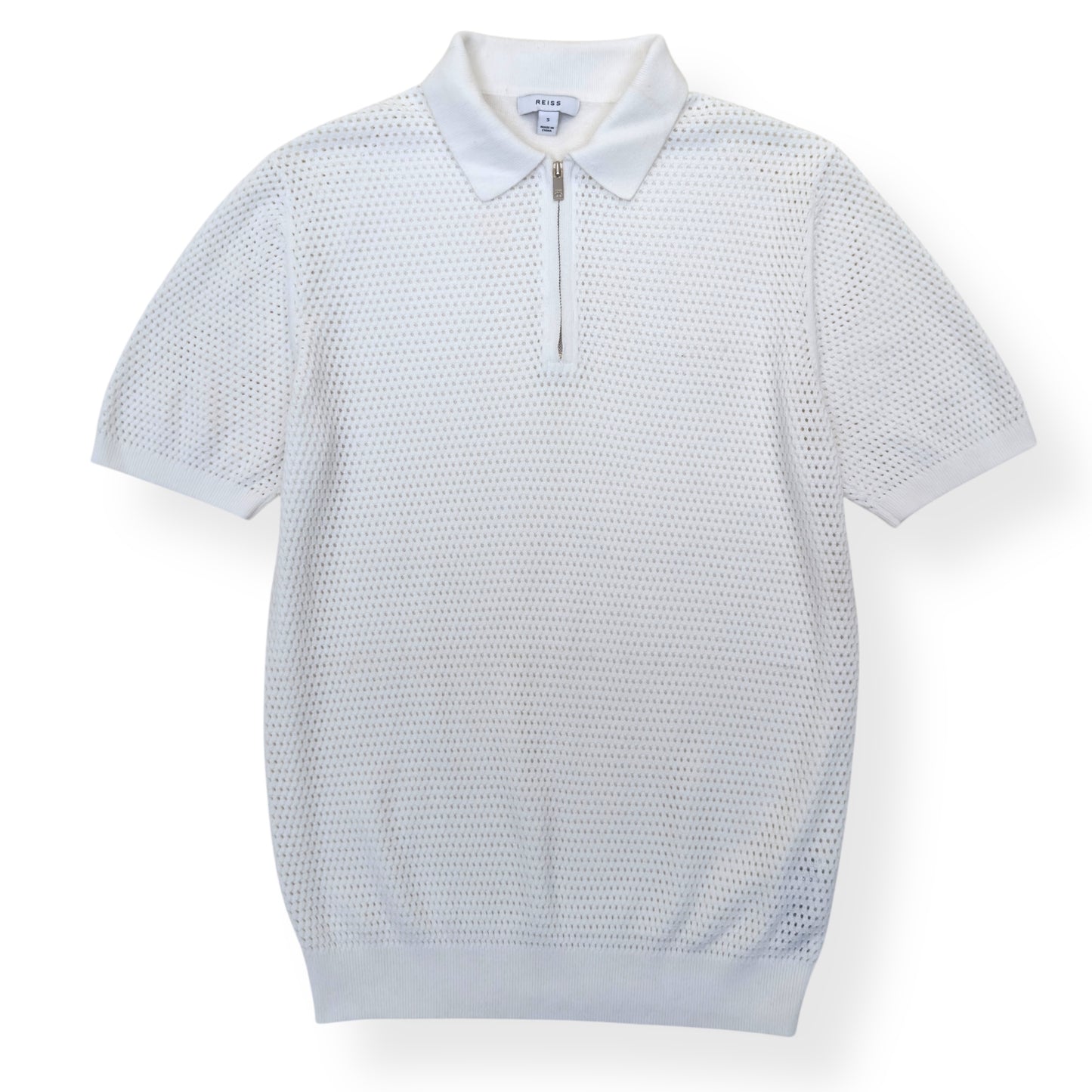 REISS SCOTTY HALF ZIP POLO SHIRT WHITE S