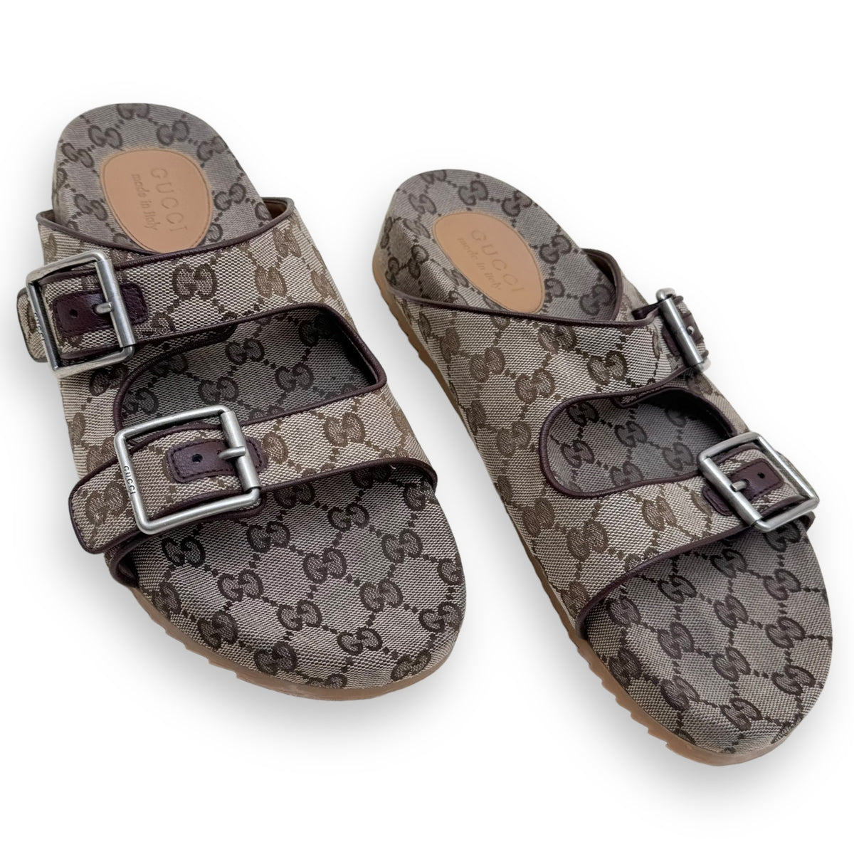 GUCCI GG MONOGRAM CANVAS SLIDE SANDAL BEIGE / EBONY UK1O