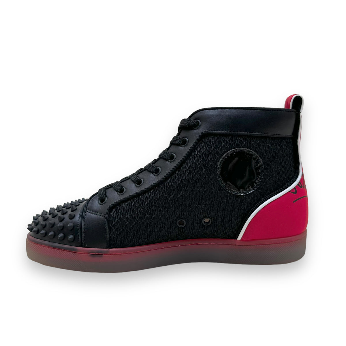 CHRISTIAN LOUBOUTIN FUN LOU SPIKE HIGH TOP SNEAKER BLACK / RED UK9