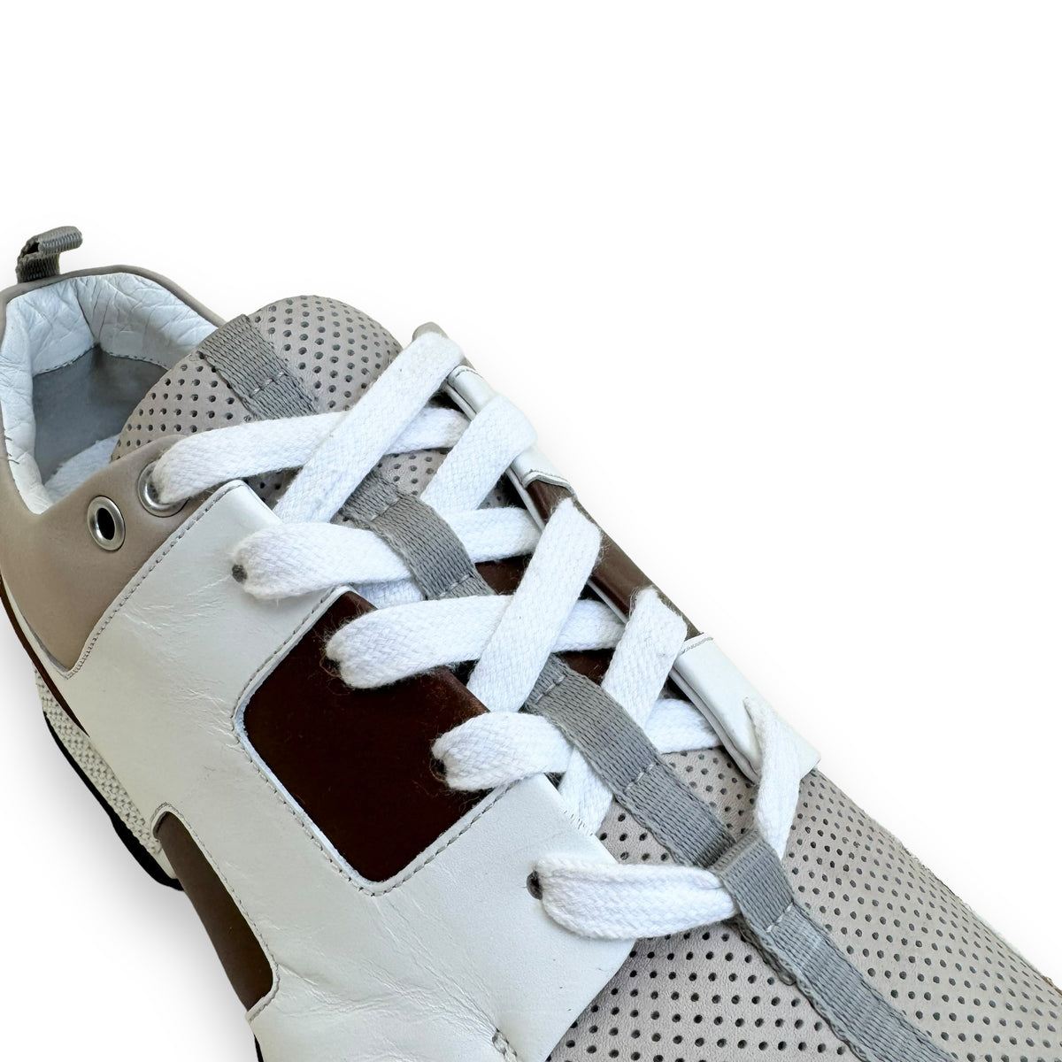 HERMES LEATHER MATCH RUNNER SNEAKER WHITE / TAN UK9.5